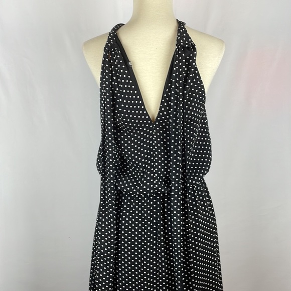 Express Black w/White Polka Dot Blousy Halter Dress w/Keyholes - Size Small - Picture 10 of 16